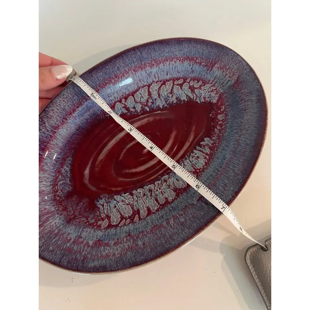 Jason Silverman Signed Glazed Ceramic Unique Decorative Plate Blue & Red